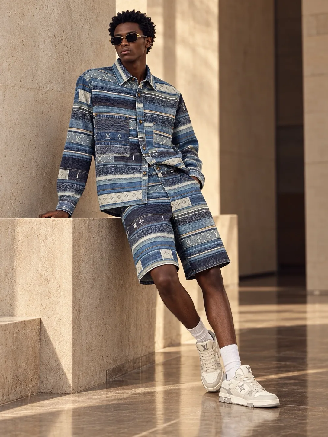 Louis Vuitton/Louis Vuitton presbyopic patchwork striped denim shorts